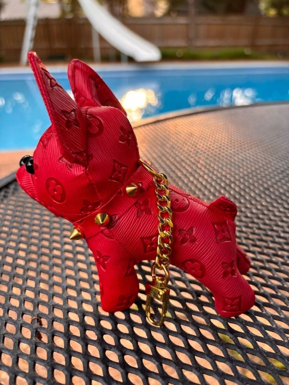 Bag Charm/Key Fob, Adorable Red Bulldog With Spiked Collar NWOT
